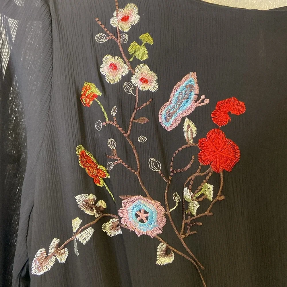 Gibson Latimer Black Embroidered Cold Shoulder Wide Leg Cropped Lined Jumpsuit - Picture 6 of 14
